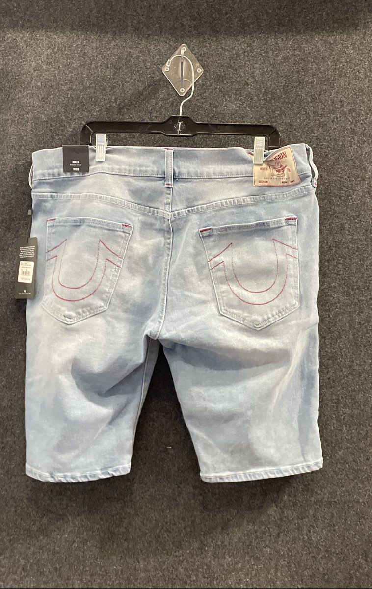 True Religion Men's Rocco Relaxed Skinny Denim Shorts Light Rainy Wash Sz 38 NWT