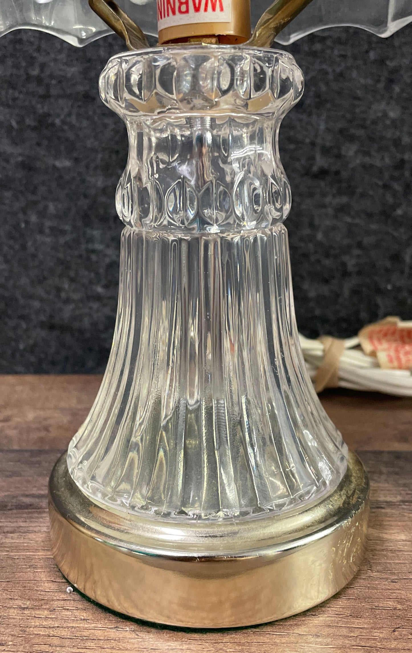 Vintage Pressed Glass Table Lamp Frosted Floral Shade Brass Accent Boudoir