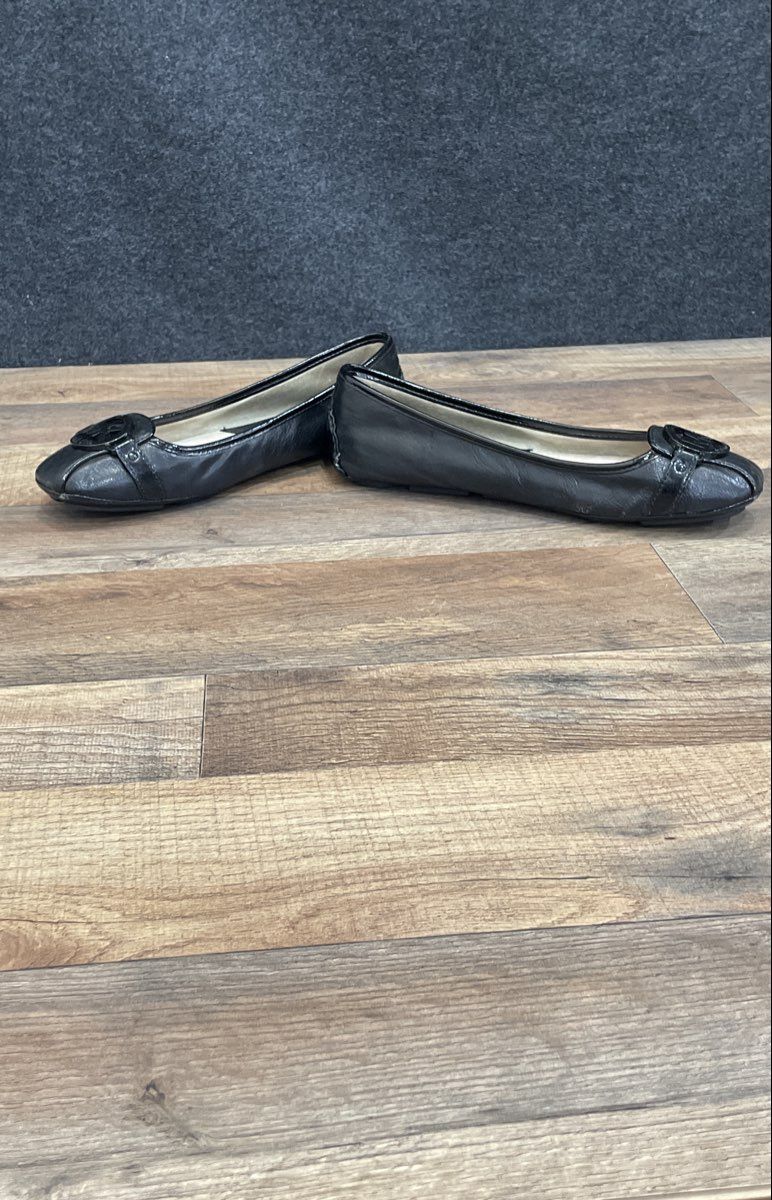 Michael Kors Fulton Black Leather Logo Ballet Flats Women's Size 8