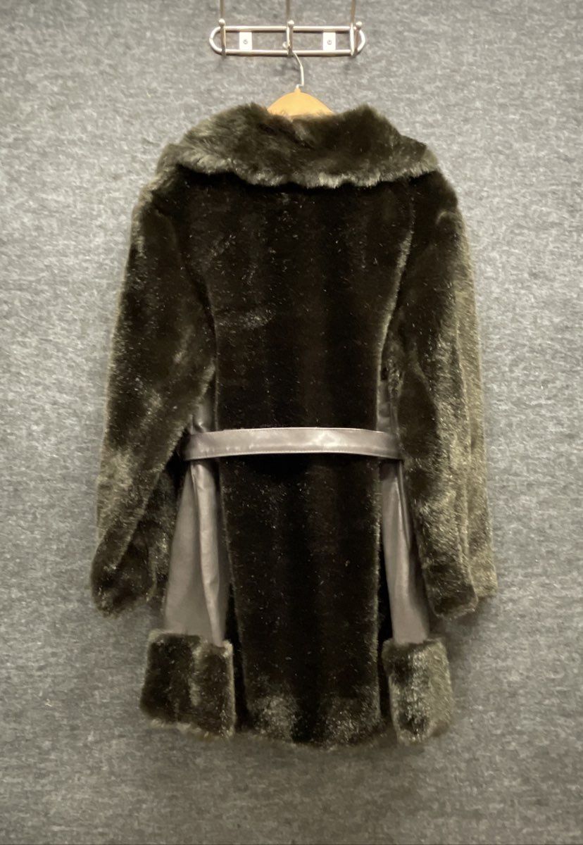 Vintage 80s Women's Dark Brown Faux Fur Belted Button Front Plush Coat Sz 16