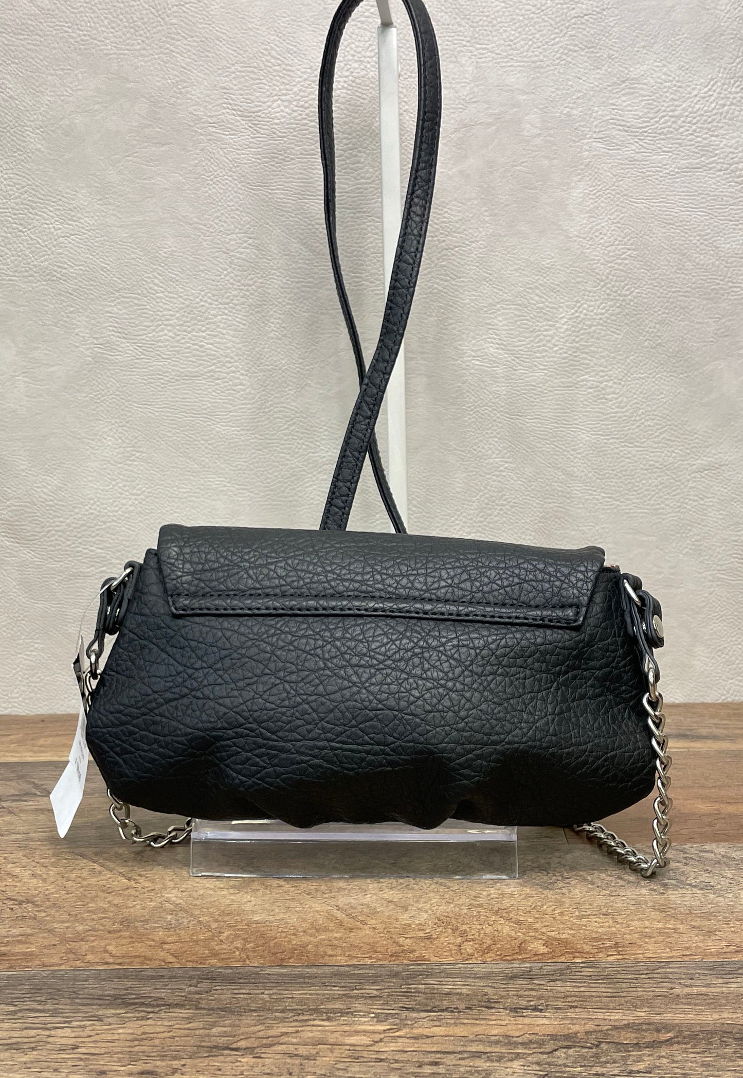 Nine West Black Pebbled Archie Crossbody Bag Silver Chain Strap NWT