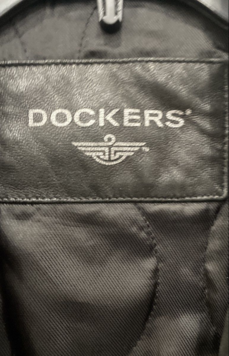 Dockers Men's Black Genuine Leather Full Zip Collared Bomber Jacket