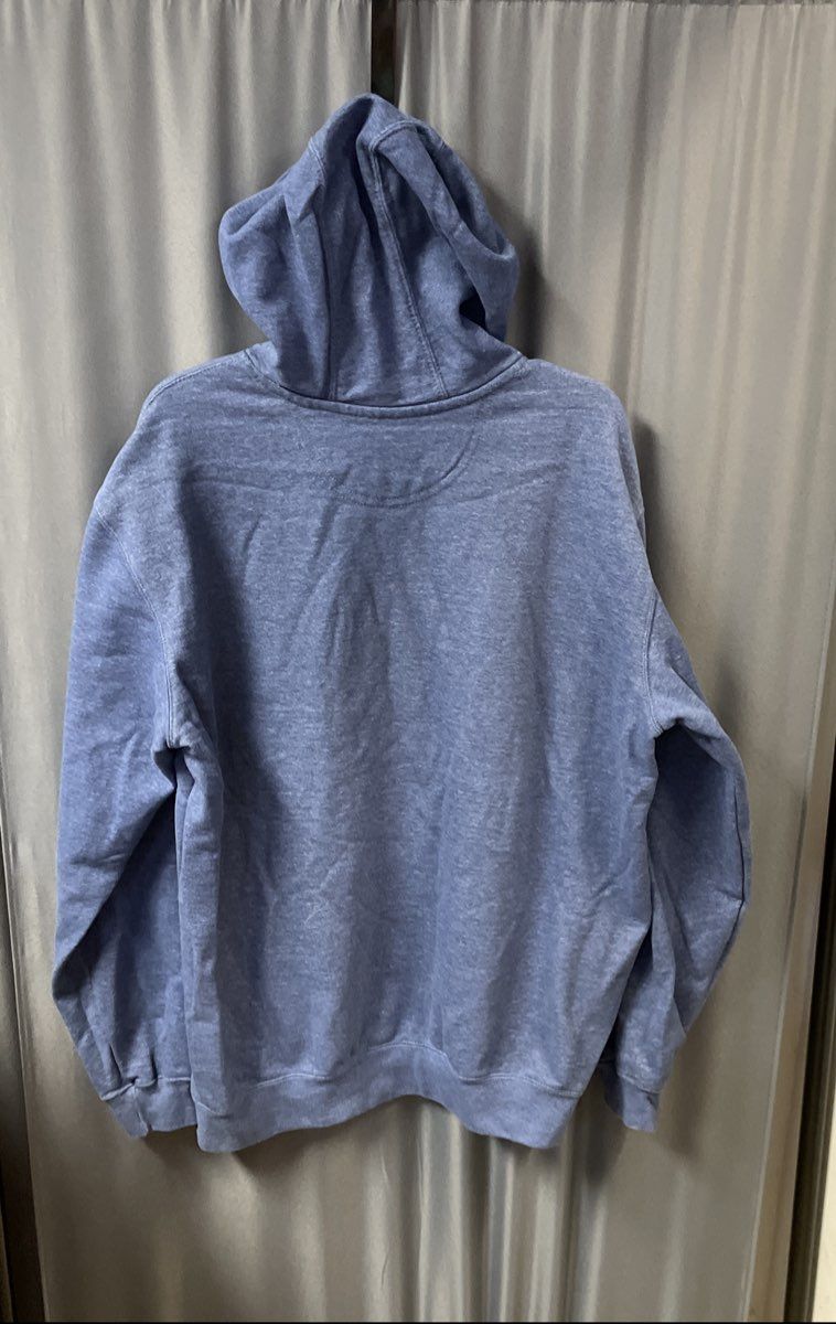 Carhartt Men's Blue Original Fit Pullover Hoodie Orange Sleeve Logo Size L
