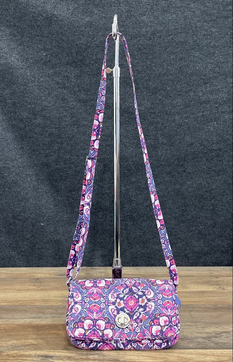 Vera Bradley Pink Purple Floral Quilted Crossbody Bag Turn Lock Purse