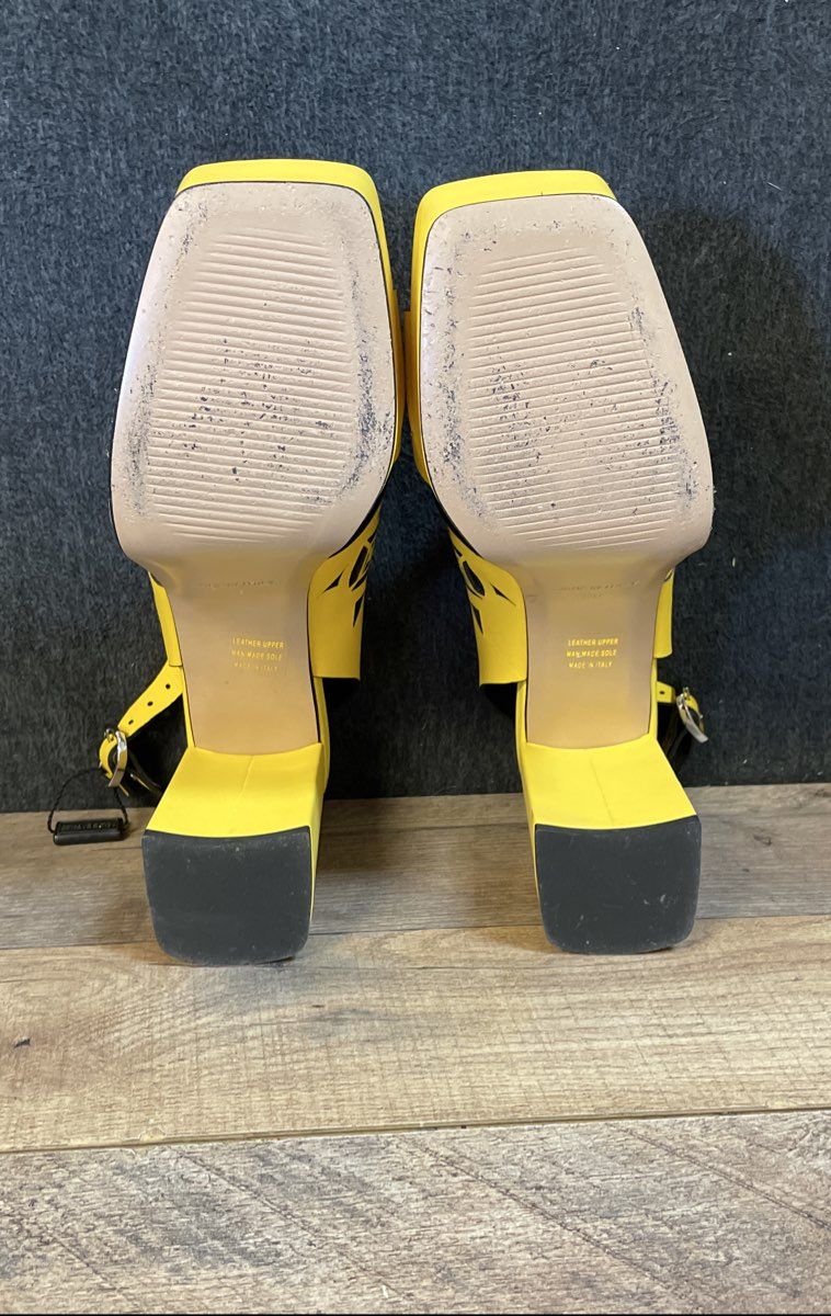 Emanuele Crasto Yellow Leather Cut-Out Platform Heels Made In Italy Size 40
