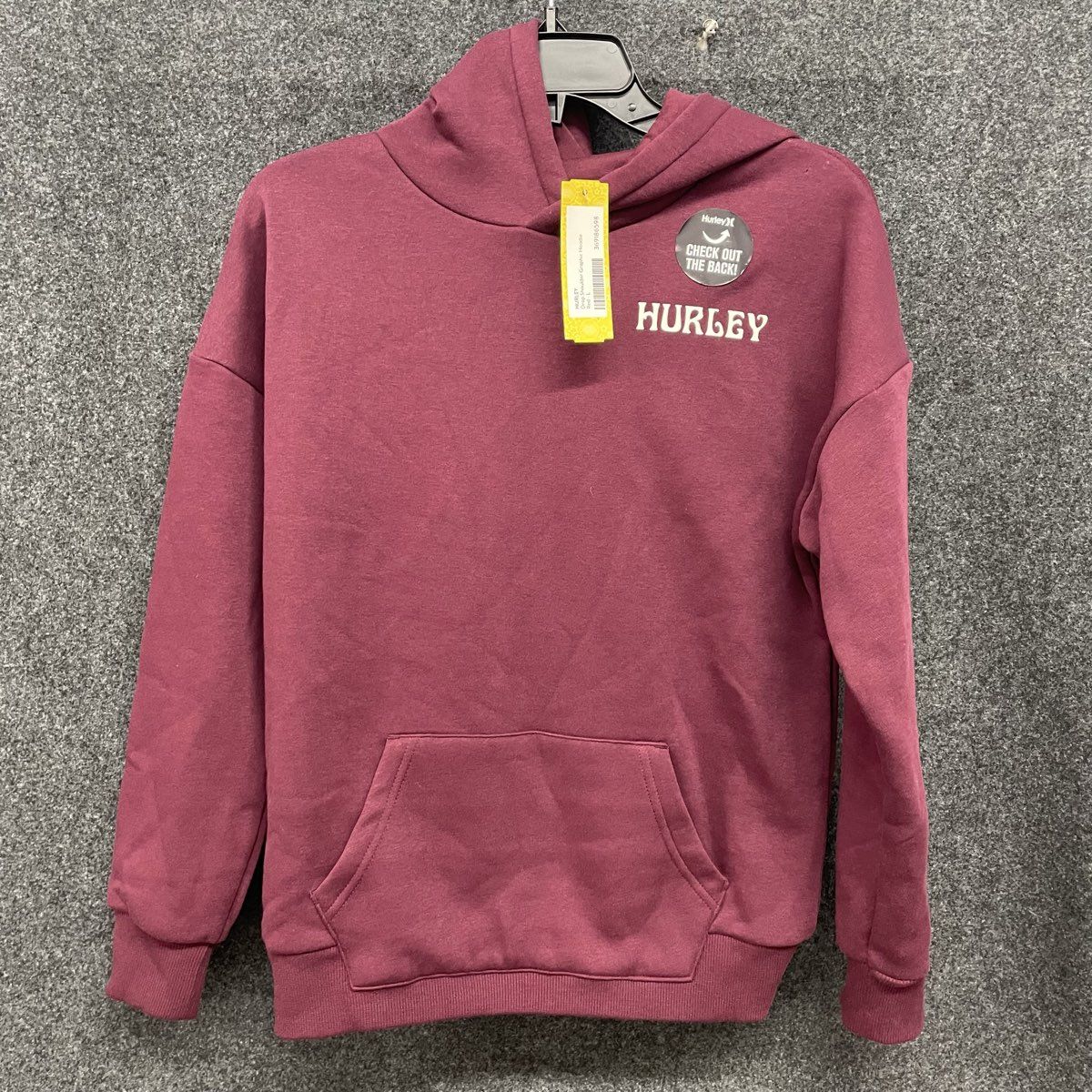 Hurley Boys Burgundy Drop Shoulder Graphic Hoodie Skull Pineapple Back Sz L NWT