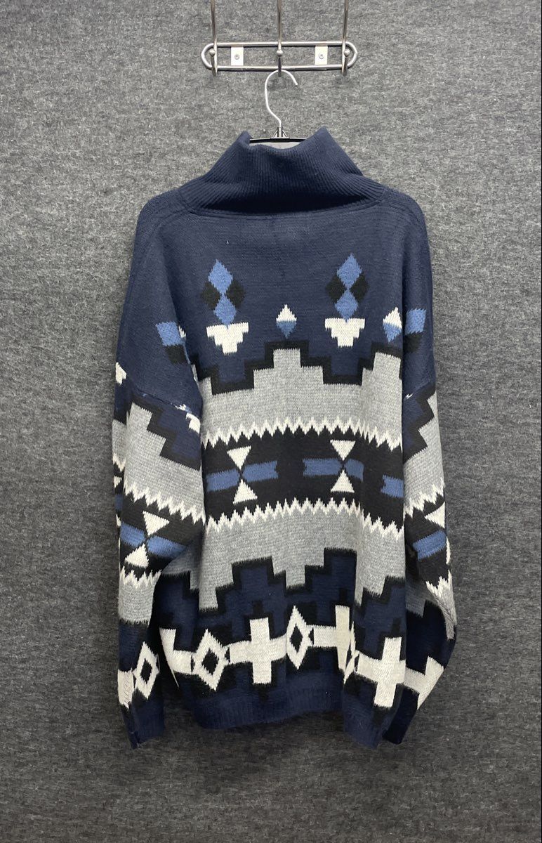 Vintage 90s Town Craft Men's Blue Geometric Aztec Quarter Zip Sweater Sz 2XLXT