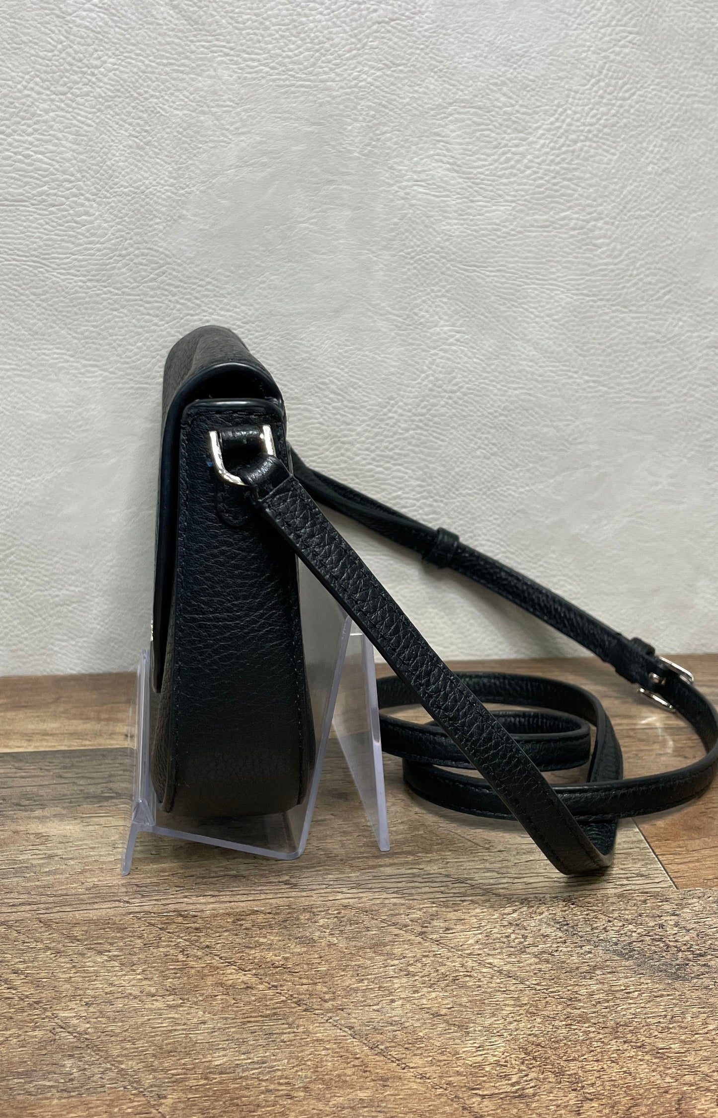 Kate Spade Black Pebbled Leather Small Flap Crossbody Bag Silver Hardware
