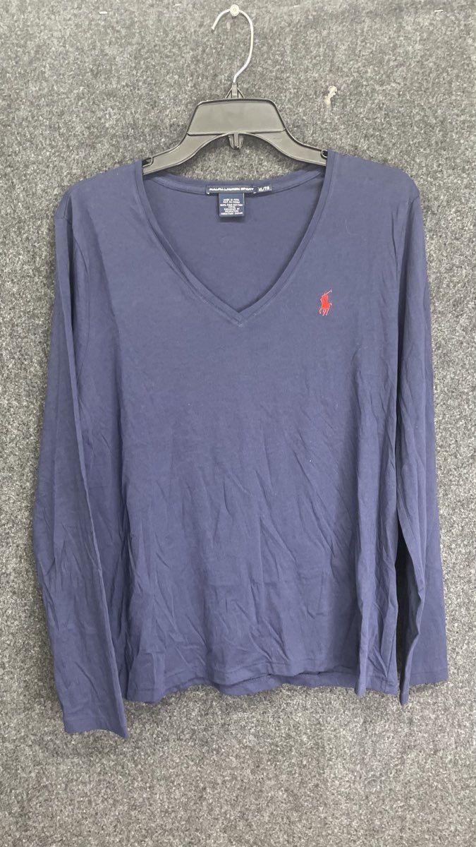 Ralph Lauren Sport Women's Navy Blue V-Neck Long Sleeve Pima Cotton Shirt Sz XL