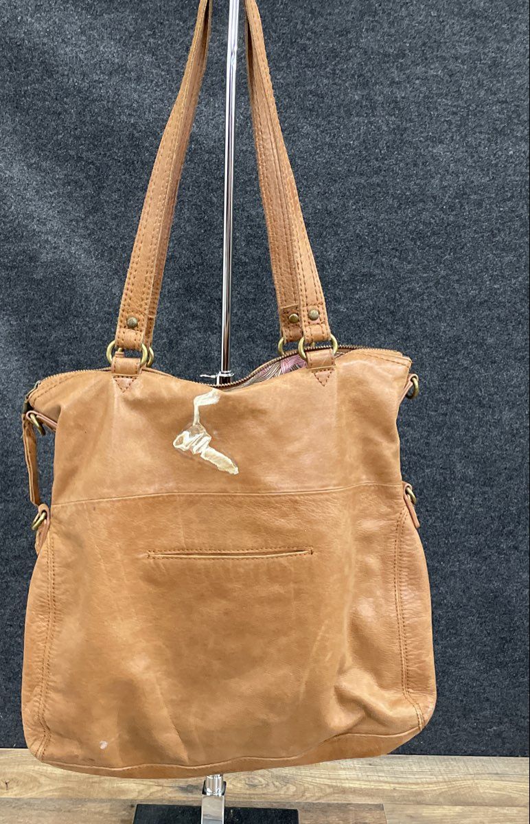 The Sak Brown Leather Tote Shoulder Bag Large Multi-Pocket Hobo Handbag Tan