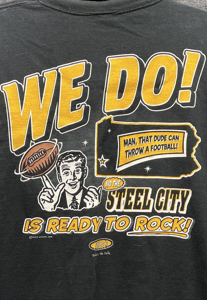 Smack Apparel Men's Black Vintage Y2K Pittsburgh Steelers Parody T-Shirt Sz L