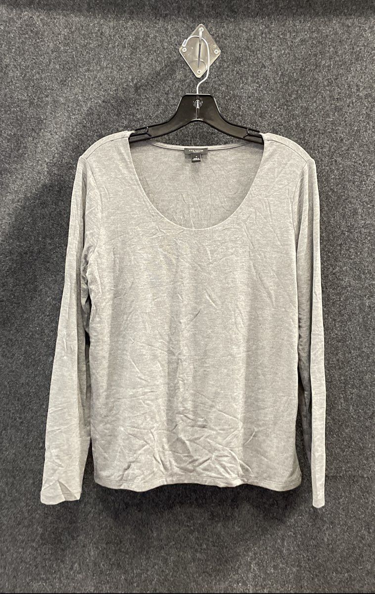 Ann Taylor Factory Women's Gray Heather Long Sleeve Scoop Neck Top Sz M