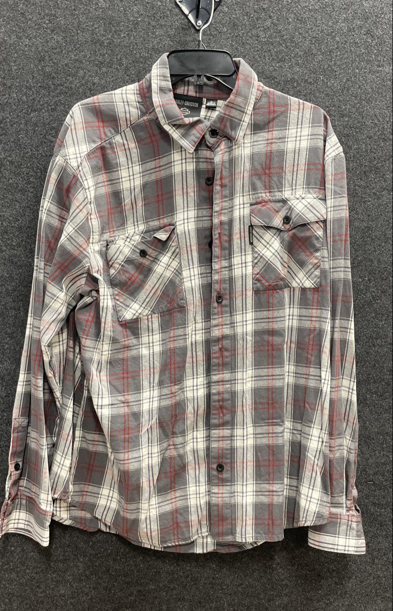 Harley-Davidson Men's Gray Plaid Long Sleeve Button Up Flannel Shirt Sz XL