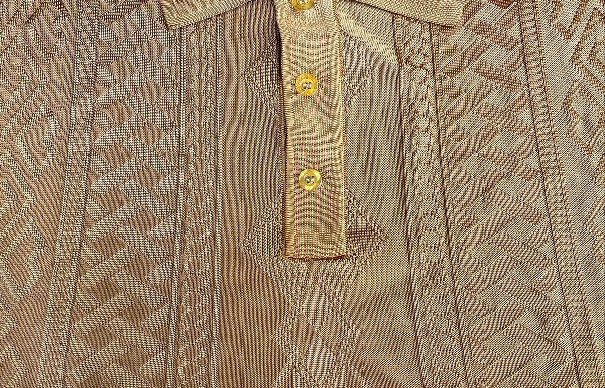 Pronti Men's Mustard Gold Geometric Knit Short Sleeve Polo Shirt Sz XL NWT