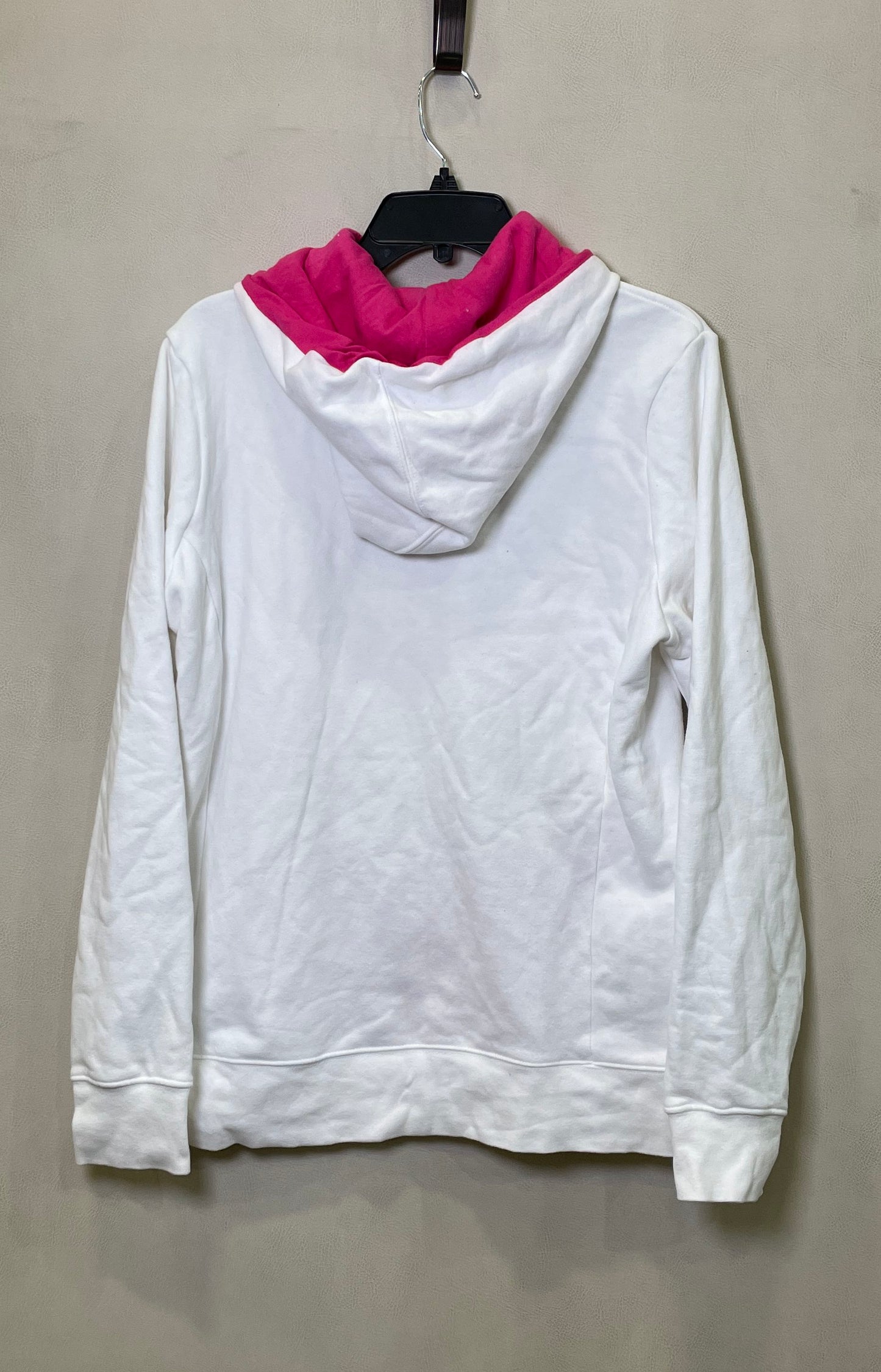 The North Face Women's White Pink Striped Fleece Pullover Hoodie Sz L