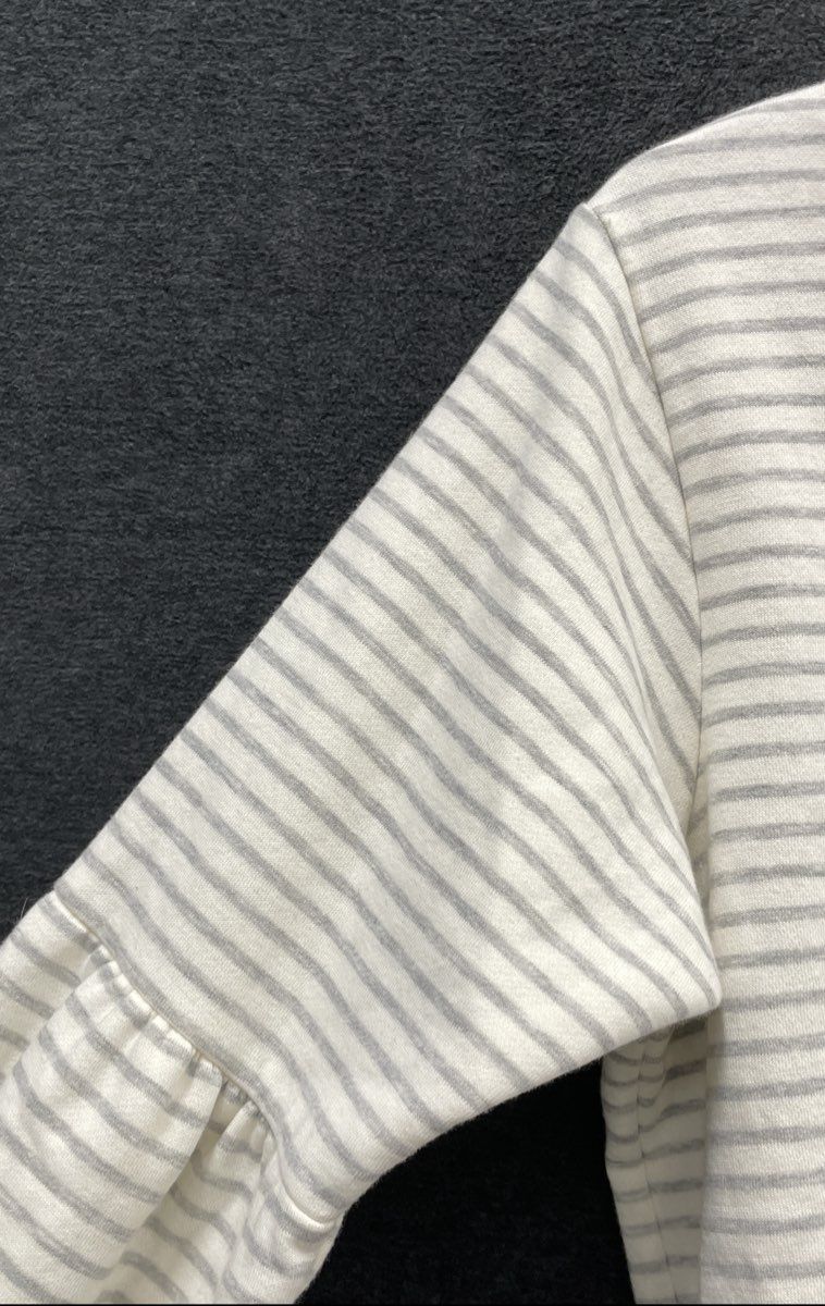 Lucky Brand Women's Striped Fleece Sweatshirt White Grey Puff Sleeve NWT Sz L