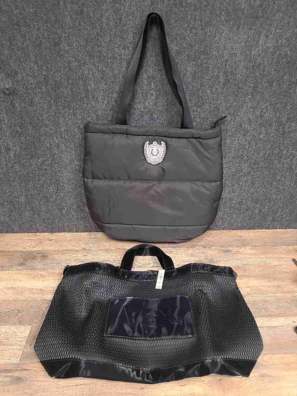 Victoria's Secret PINK VSX Black Puffer Mesh Tote Handbag Lot of 2 NWT