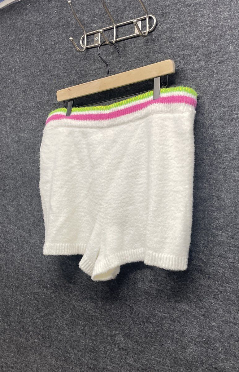Haribo Gummy Bear Fuzzy Knit Shorts White XL Pink Green Stripe Waist Drawstring