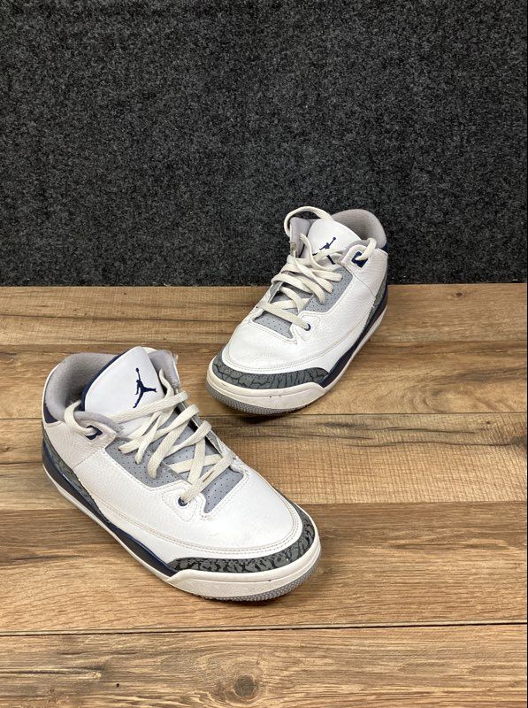 Nike Air Jordan 3 Retro Midnight Navy White Cement Youth Sneakers Size 2Y