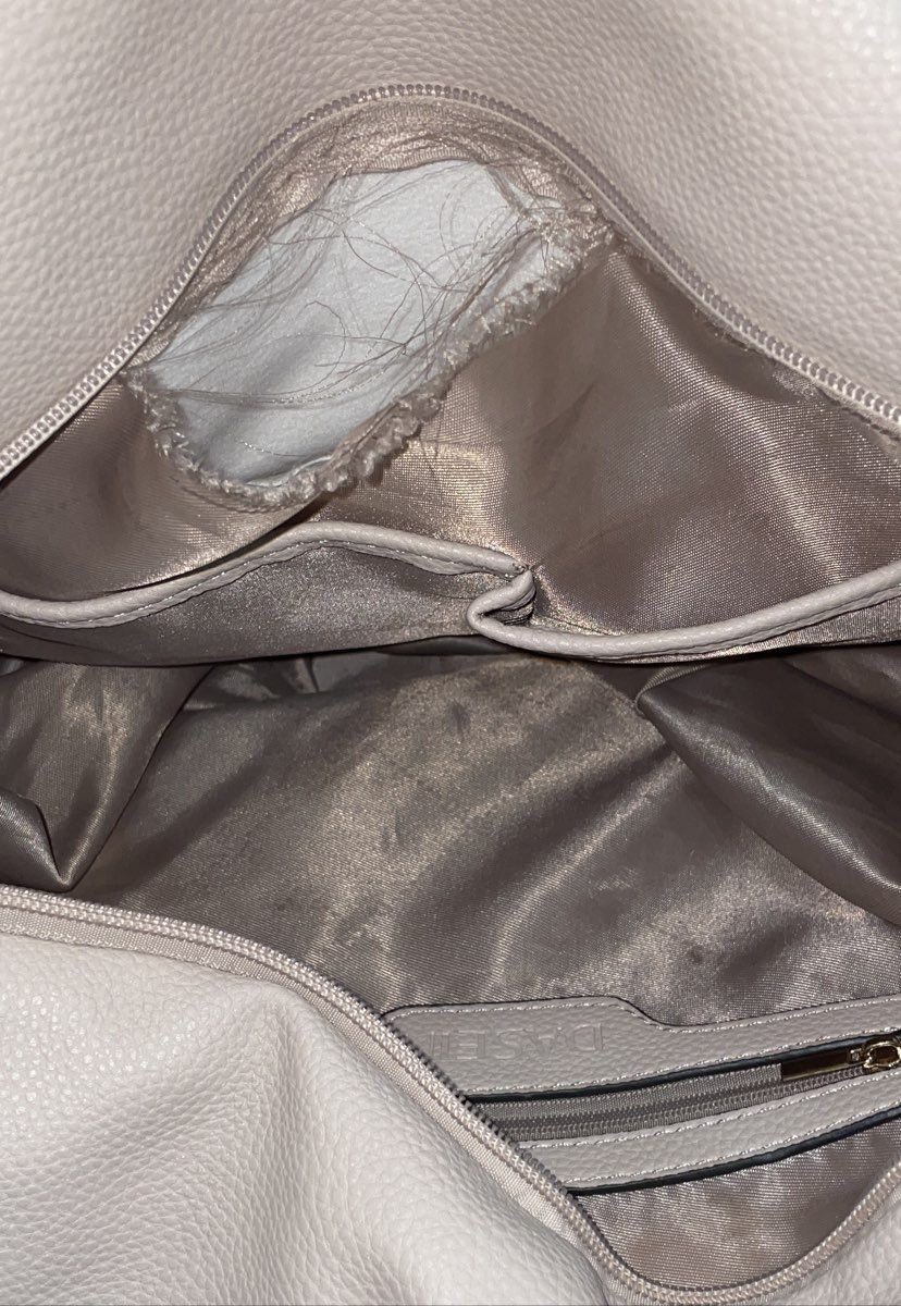 Dasein Grey Pebbled Vegan Leather Hobo Shoulder Bag Gold Tone Rhinestone