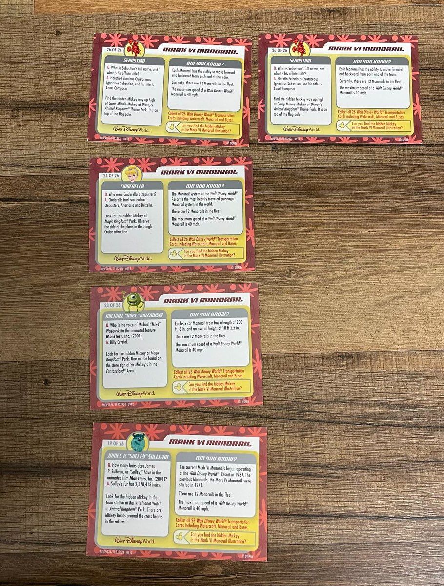 Walt Disney World Transportation Collector Cards Lot of 10 Monorail & Bus