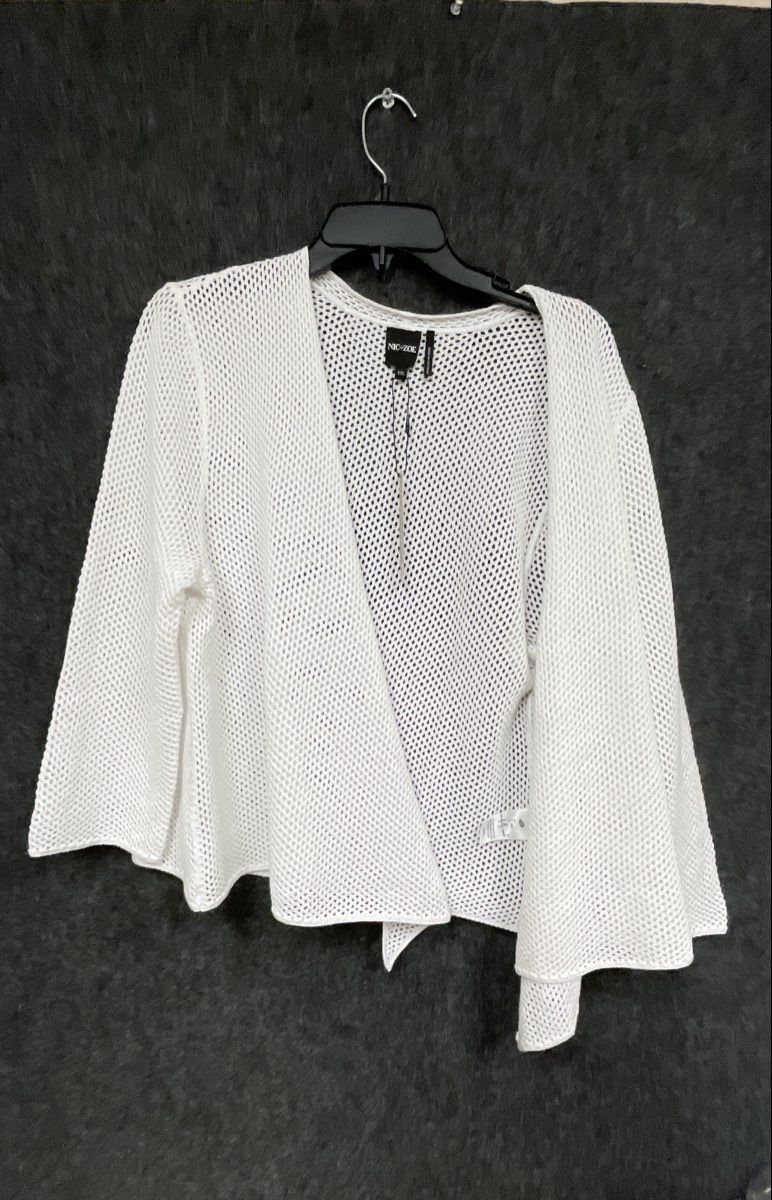NIC+ZOE Women's Paper White Open Knit Mesh Drape Front Cardigan Sweater NWT XXL