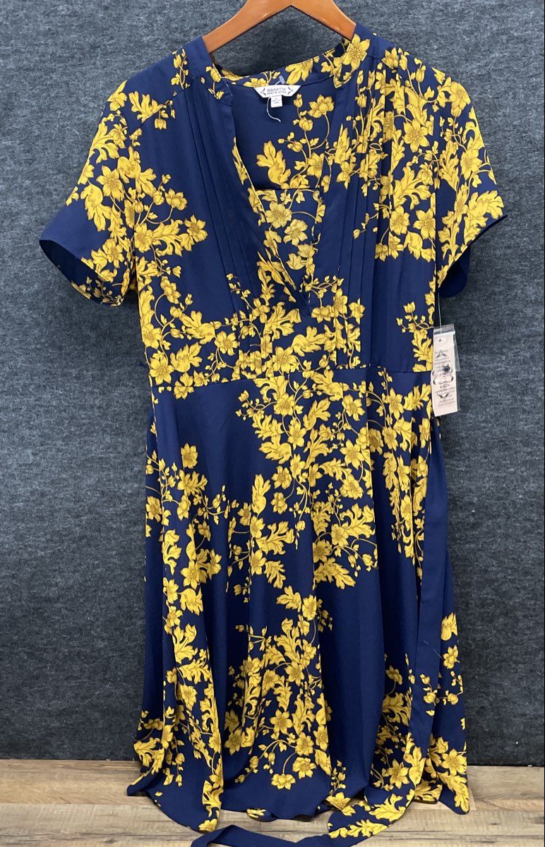 Nanette Nanette Lepore Women's Navy Gold Floral Pleated V-Neck Dress Sz 10 NWT