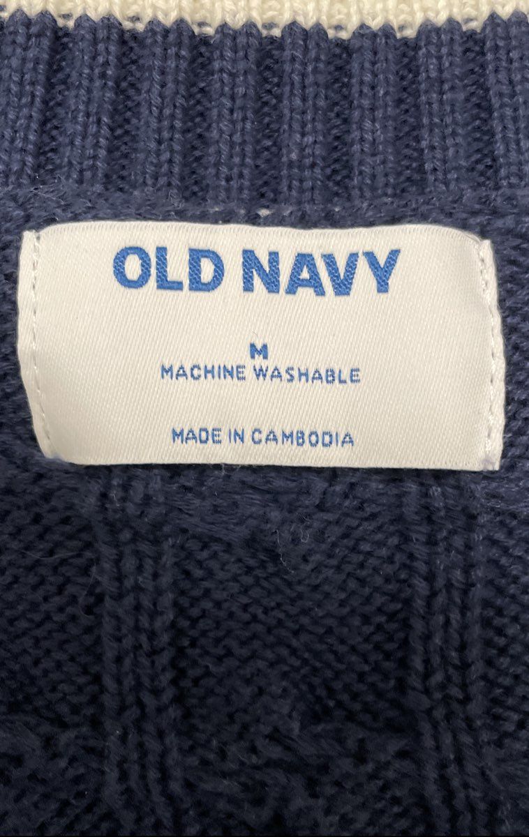 Old Navy Women's Navy Blue White Slouchy Cable-Knit Cardigan Sweater Sz M
