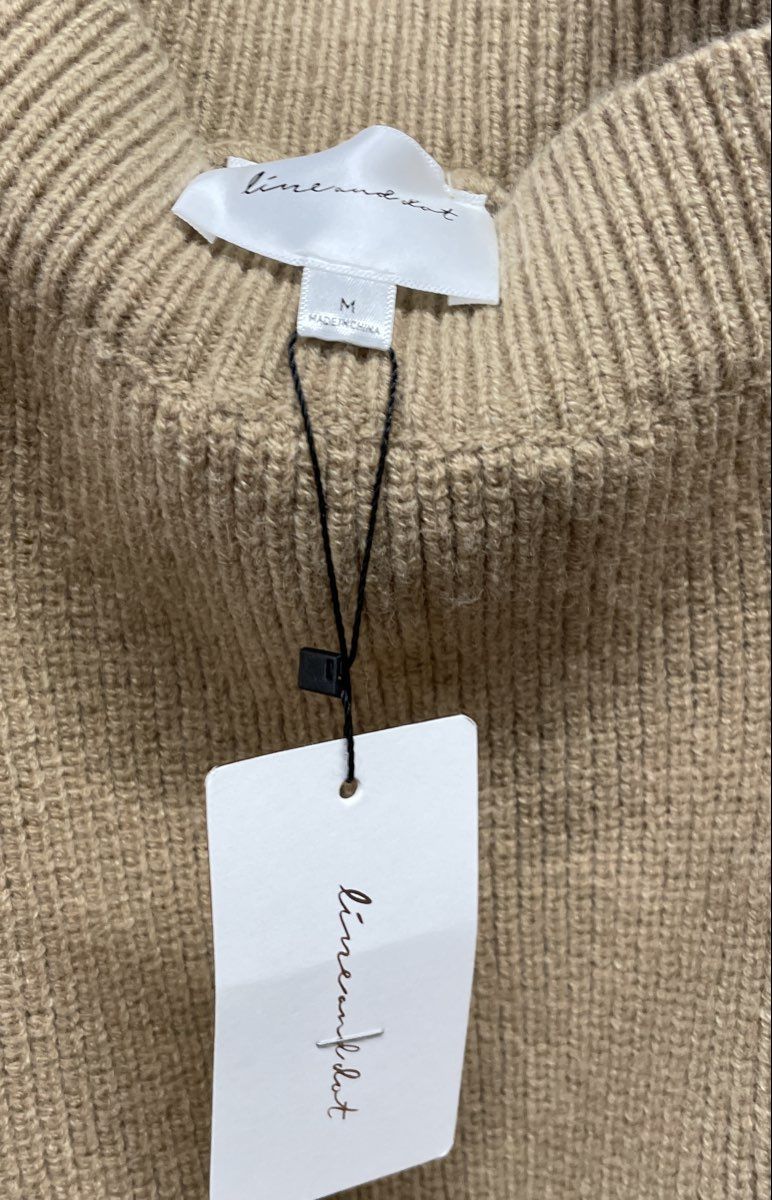 Line & Dot Women's Tan Off-the-Shoulder Ribbed Knit Sweater Dress Sz M NWT