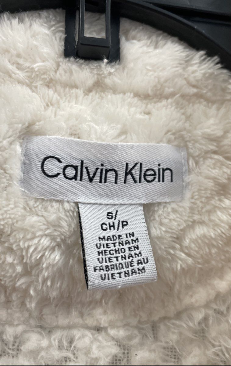Calvin Klein Women's Cream Full Zip Textured Diamond Fleece Jacket Sz Small