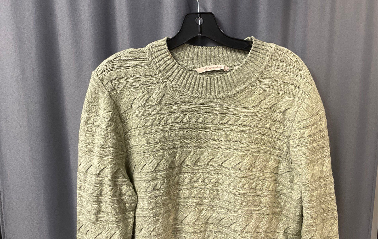 Soft Surroundings Women's Sage Green Cable-Knit Cotton Blend Sweater Sz L