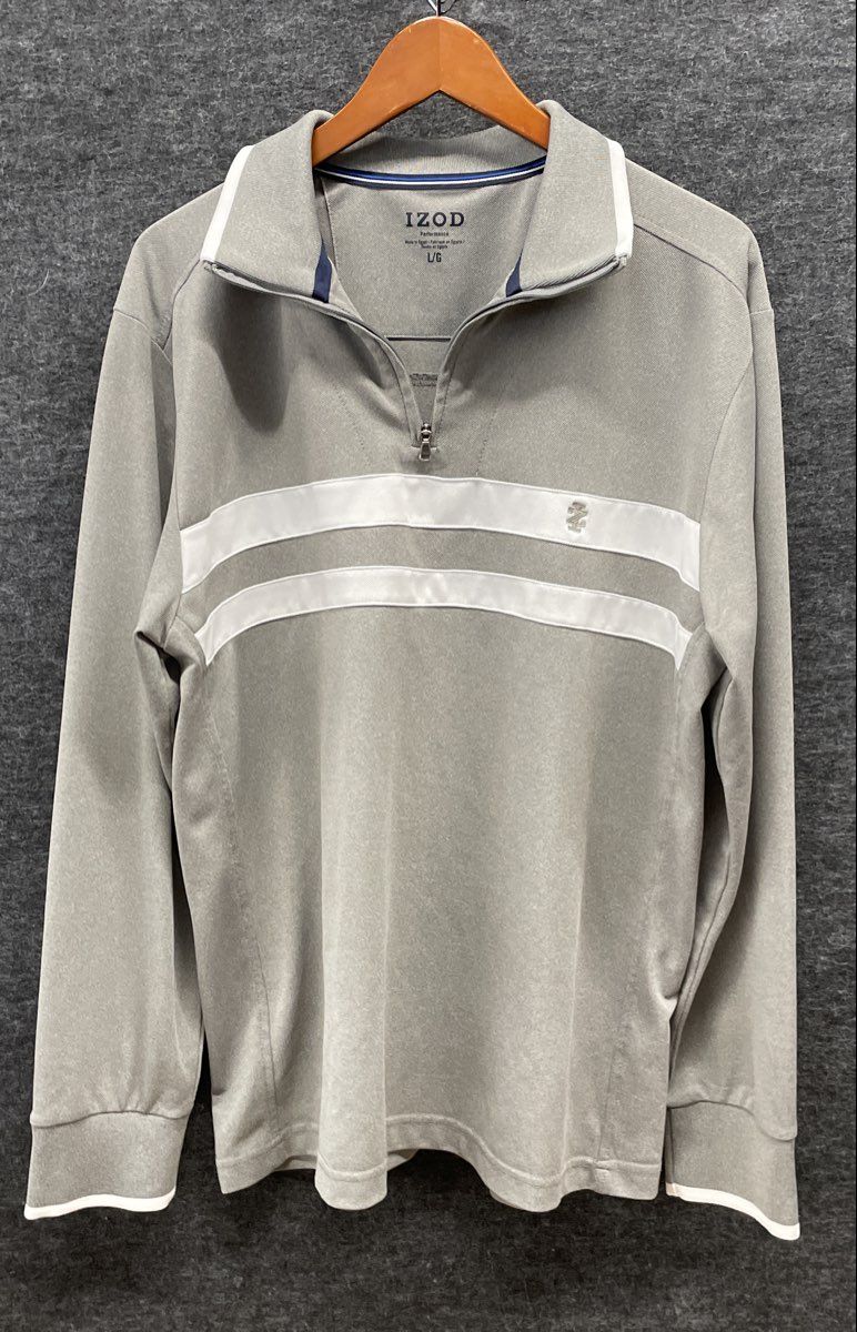 Izod Men's Grey Performance 1/4 Zip Pullover Striped Mock Neck Jacket Size L