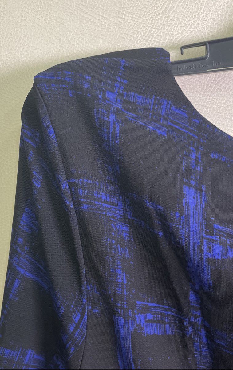 Hugo Boss Women's Black Blue Abstract Printed Surplice Sheath Dress Sz S