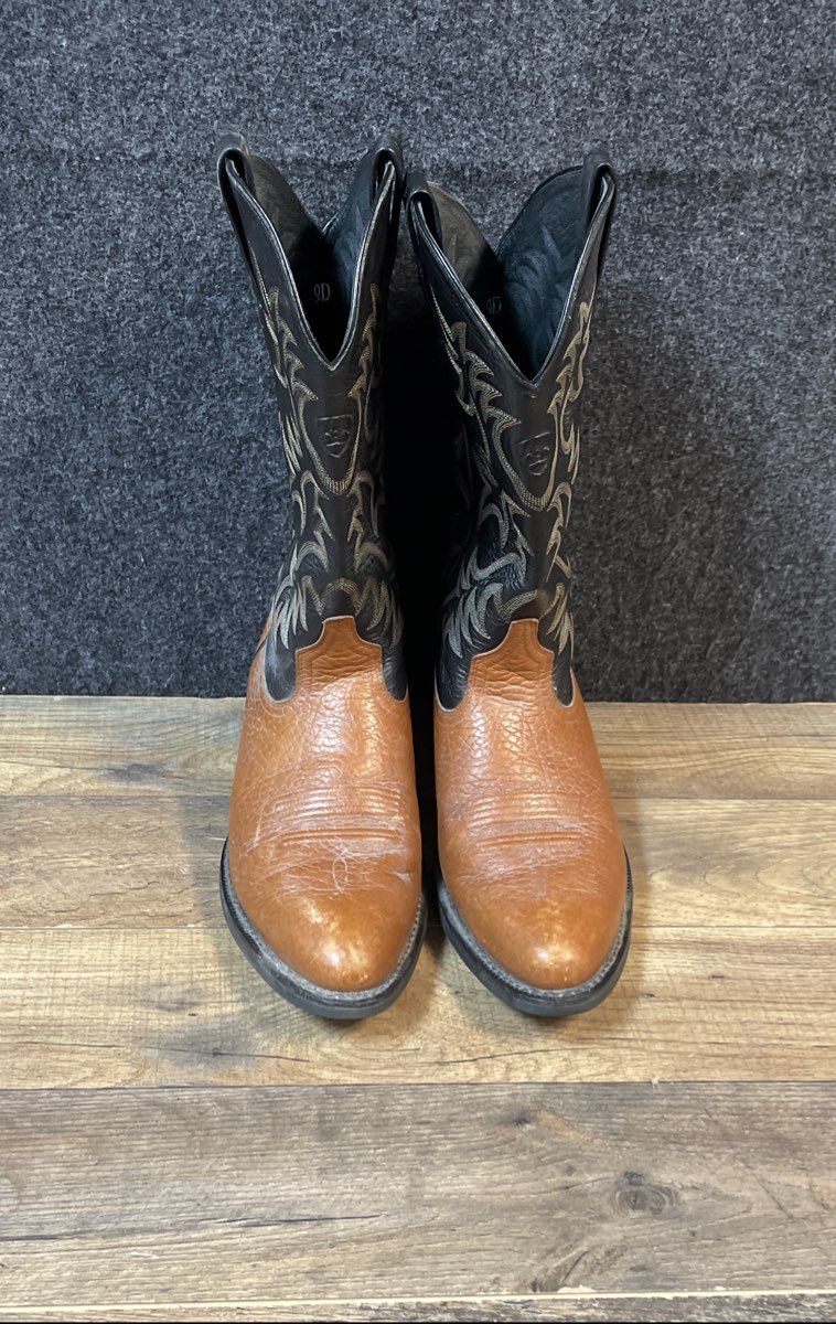 Ariat Men's Heritage Western R-Toe Black & Tan Leather Cowboy Boots Size 9D
