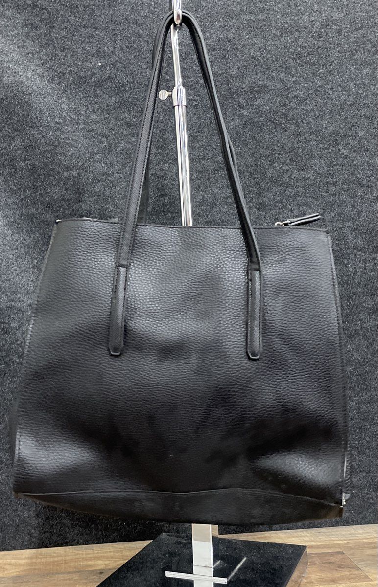 Kenneth Cole Reaction Black Leather Tote Bag Large Silver Hardware