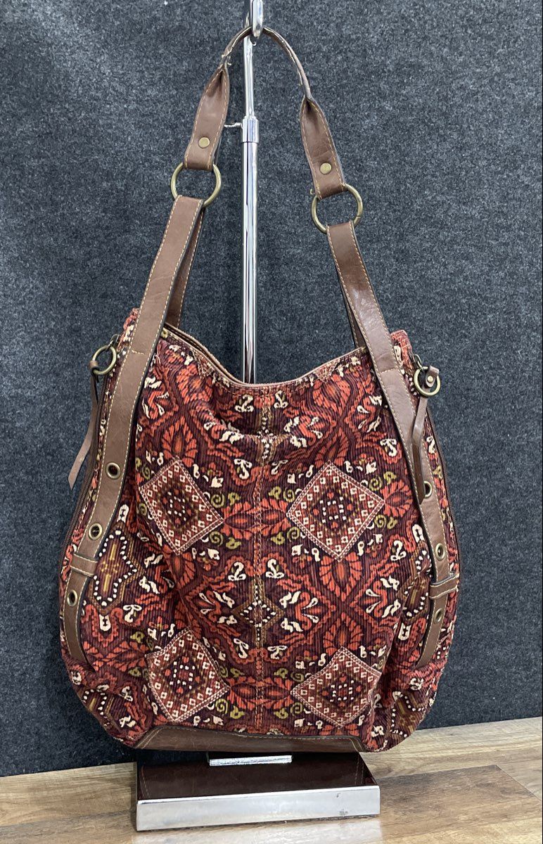 Axcess Red Tapestry Boho Corduroy Hobo Shoulder Bag Large