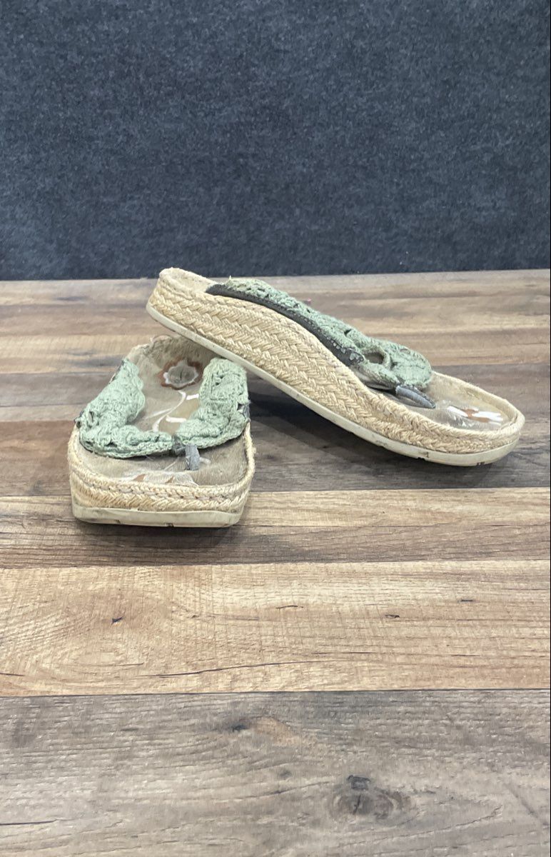 Earth Green Crochet Wicker Texture Espadrille Sandals Women's Size 11 B