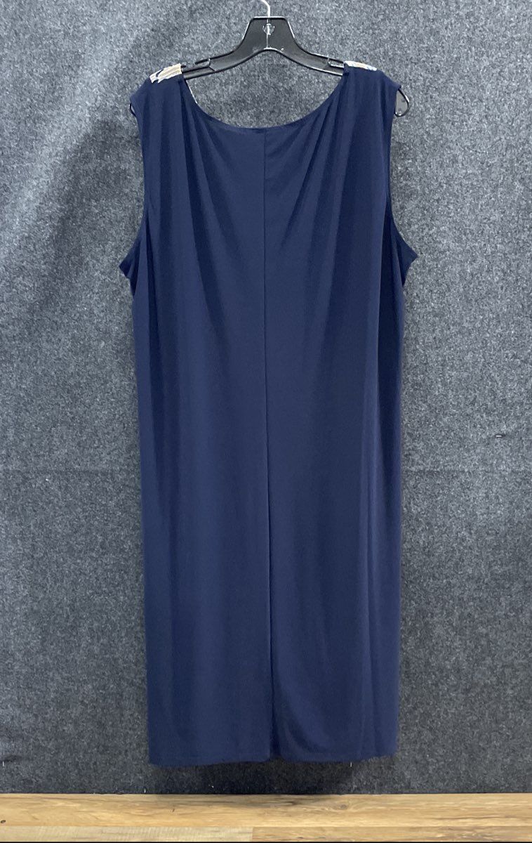 R&M Richards Women's 2PC Dress Set Navy Taupe Floral Cardigan Sheath Sz 18W NWT