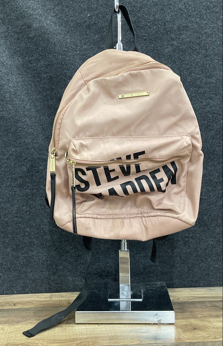 Steve Madden Pink Fabric Backpack Large Logo Gold Hardware