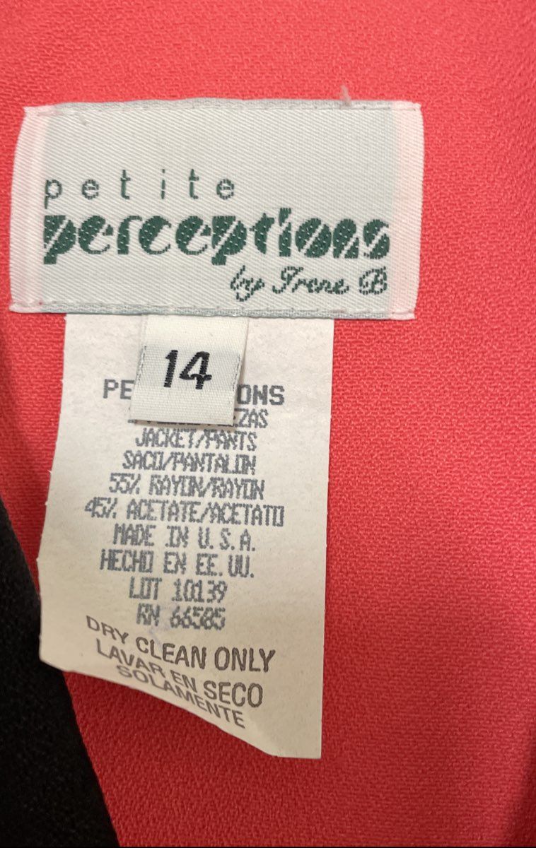 Petite Perceptions Women's Red Black Two-Piece Suit Vintage 90s Size 14 NWT