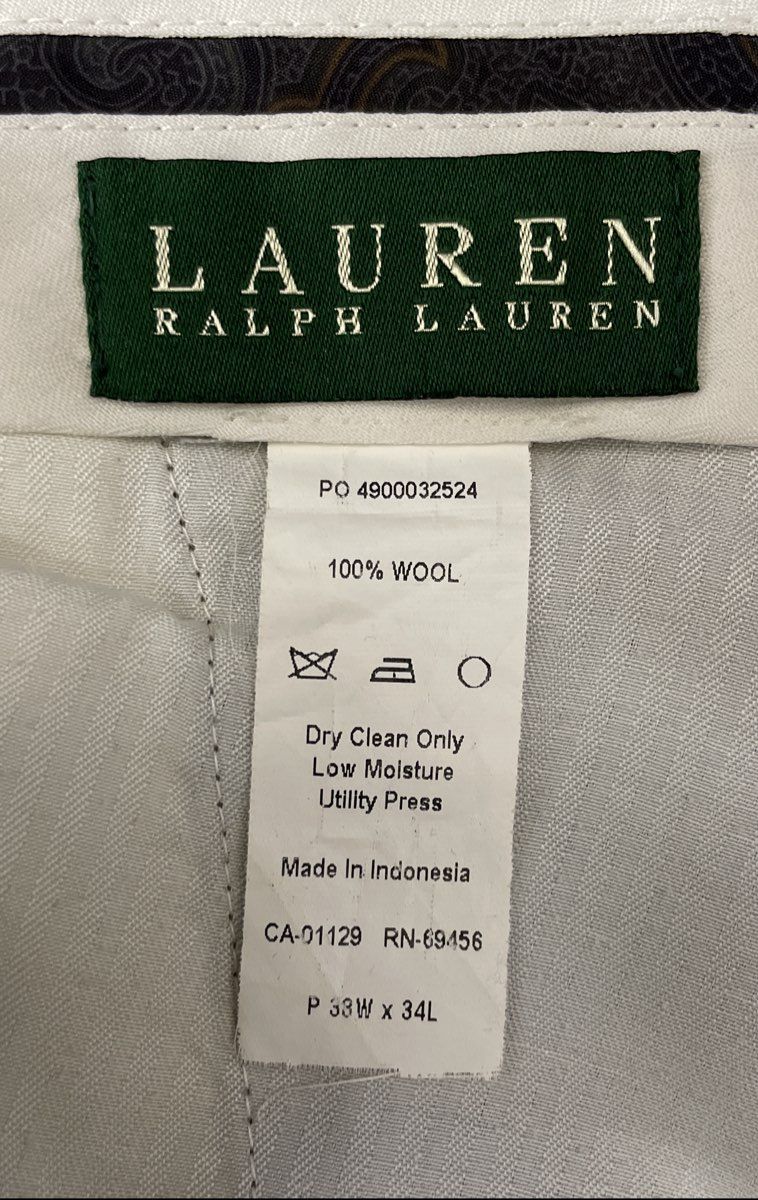 Lauren Ralph Lauren Men's Khaki Brown 100% Wool Pleated Cuffed Dress Pants 38x34