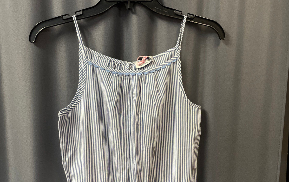 Vineyard Vines Women's Seersucker Romper NWT Blue White Embroidered Sz L
