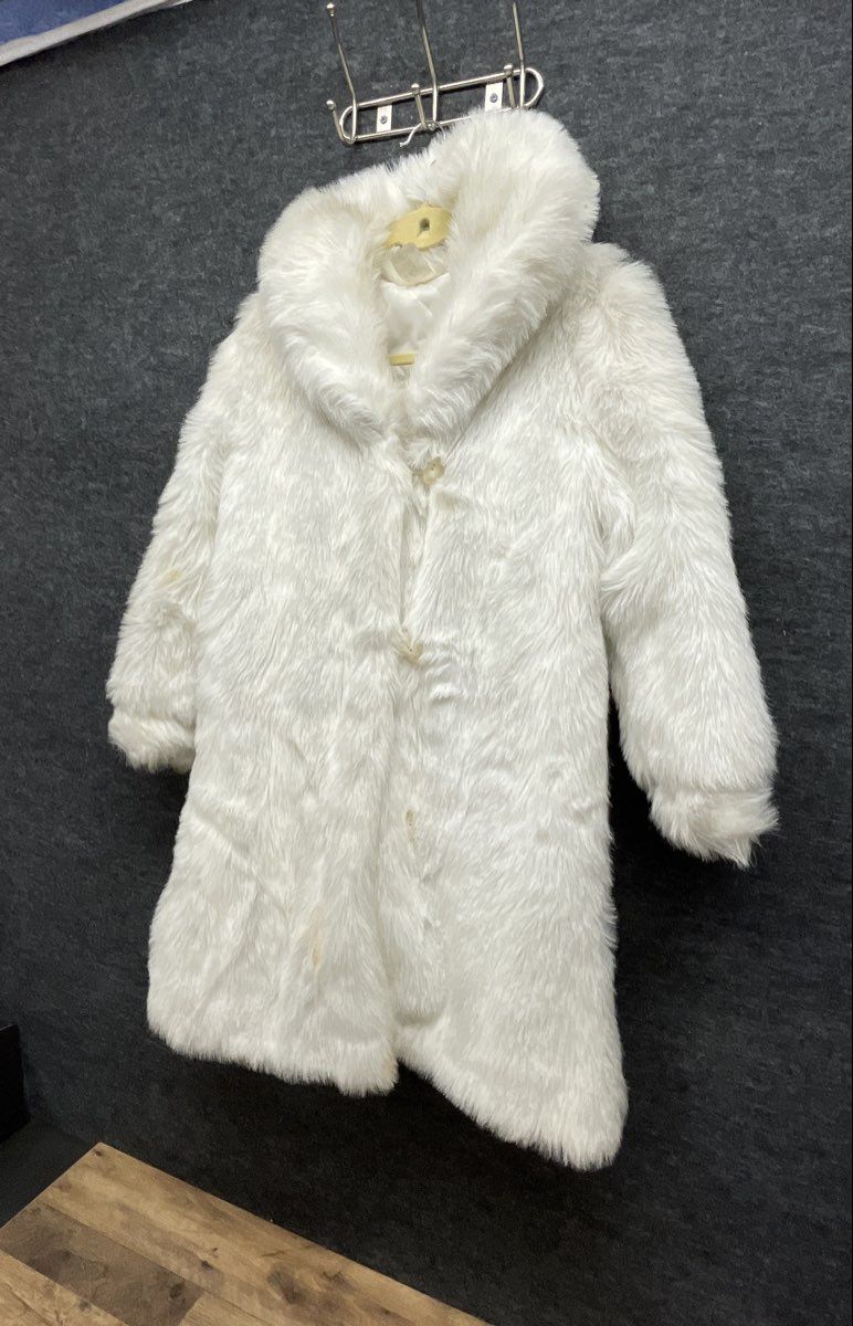 Vintage 80s White Faux Fur Coat Made in USA Quilted Lining Sz 12