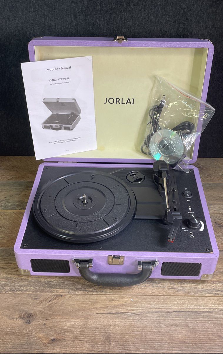 Jorlai J-TT300-PP Portable Suitcase Record Player 3-Speed Turntable Bluetooth