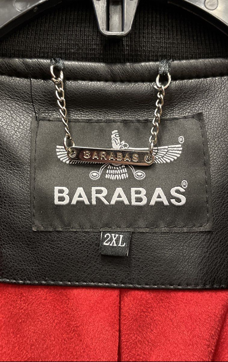 Barabas Men's Black Red Greek Key Faux Leather Bomber Jacket Sz 2XL