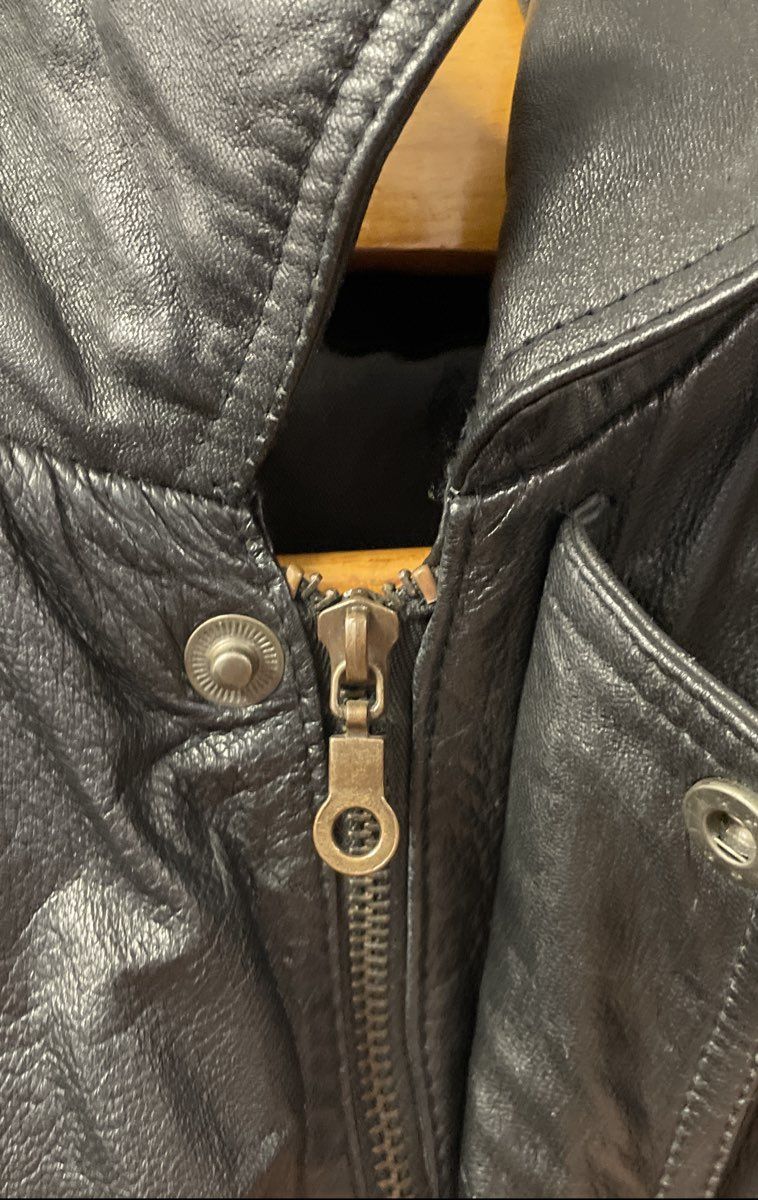 Vintage Oklahoma State Seal Black Leather Hooded Coat Women's Sz L