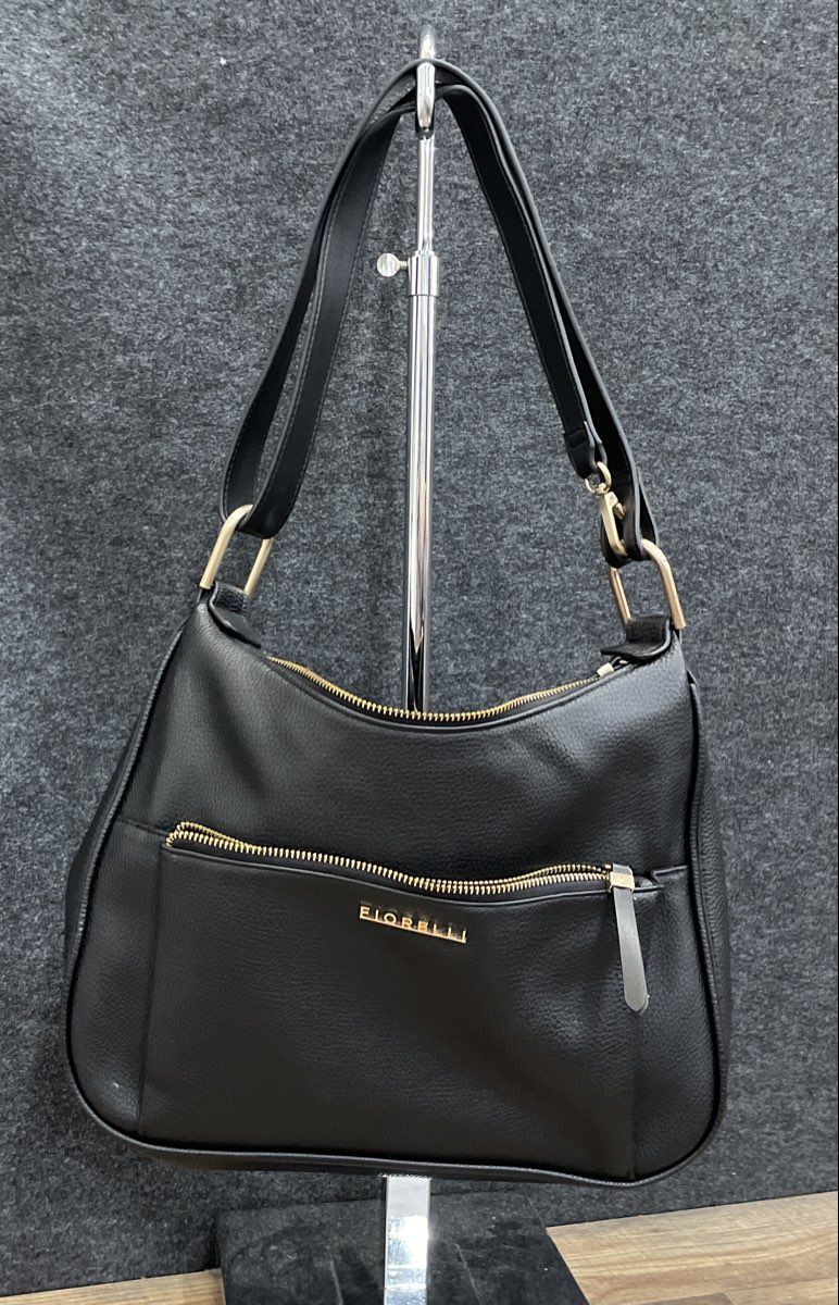 Fiorelli Black Leather Hobo Shoulder Bag Large Gold Tone Hardware Crossbody