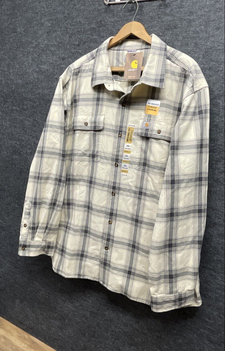 Carhartt Men's Cream Gray Plaid Button Up Shirt 104451 Original Fit NWT 2XL