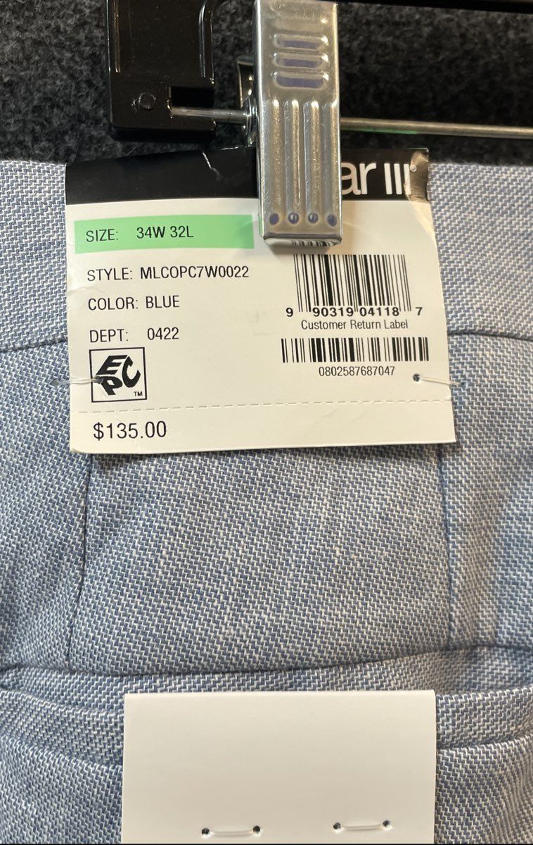 Bar III Men's Light Blue Slim Fit Flat Front Dress Pants Sz 34x32 NWT