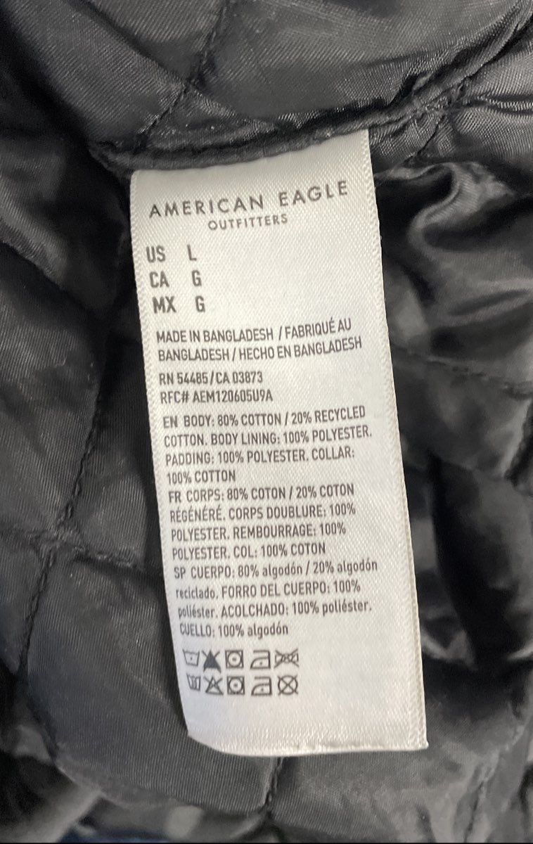 American Eagle Women's Blue Denim Jacket Black Corduroy Collar Quilted Lined L